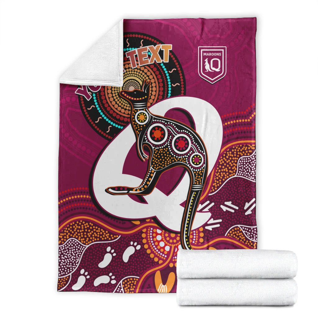 custom-personalised-maroons-rugby-premium-blanket-queensland-kangaroo-aboriginal-dot-paintings