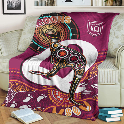 maroons-rugby-premium-blanket-queensland-kangaroo-aboriginal-dot-paintings
