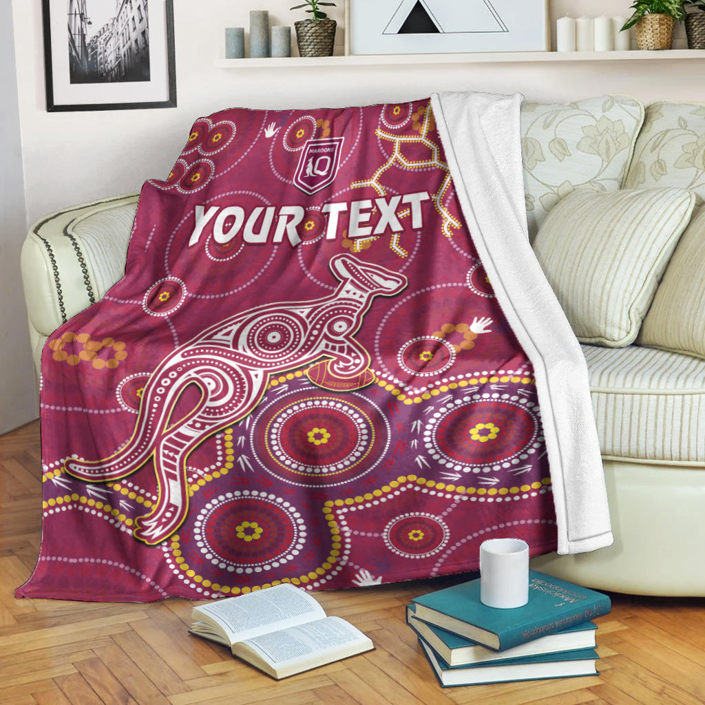 custom-personalised-maroons-rugby-permium-blanket-kangaroo-indigenous-pattern-unique-version