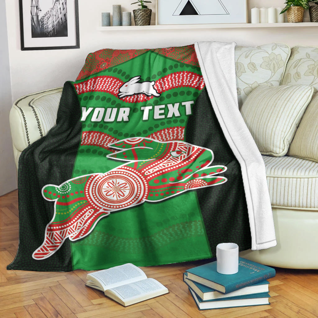custom-personalised-rabbitohs-rugby-premium-blanket-souths-1908-aboriginal-dot-painting-go-bunnies