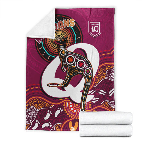 maroons-rugby-premium-blanket-queensland-kangaroo-aboriginal-dot-paintings