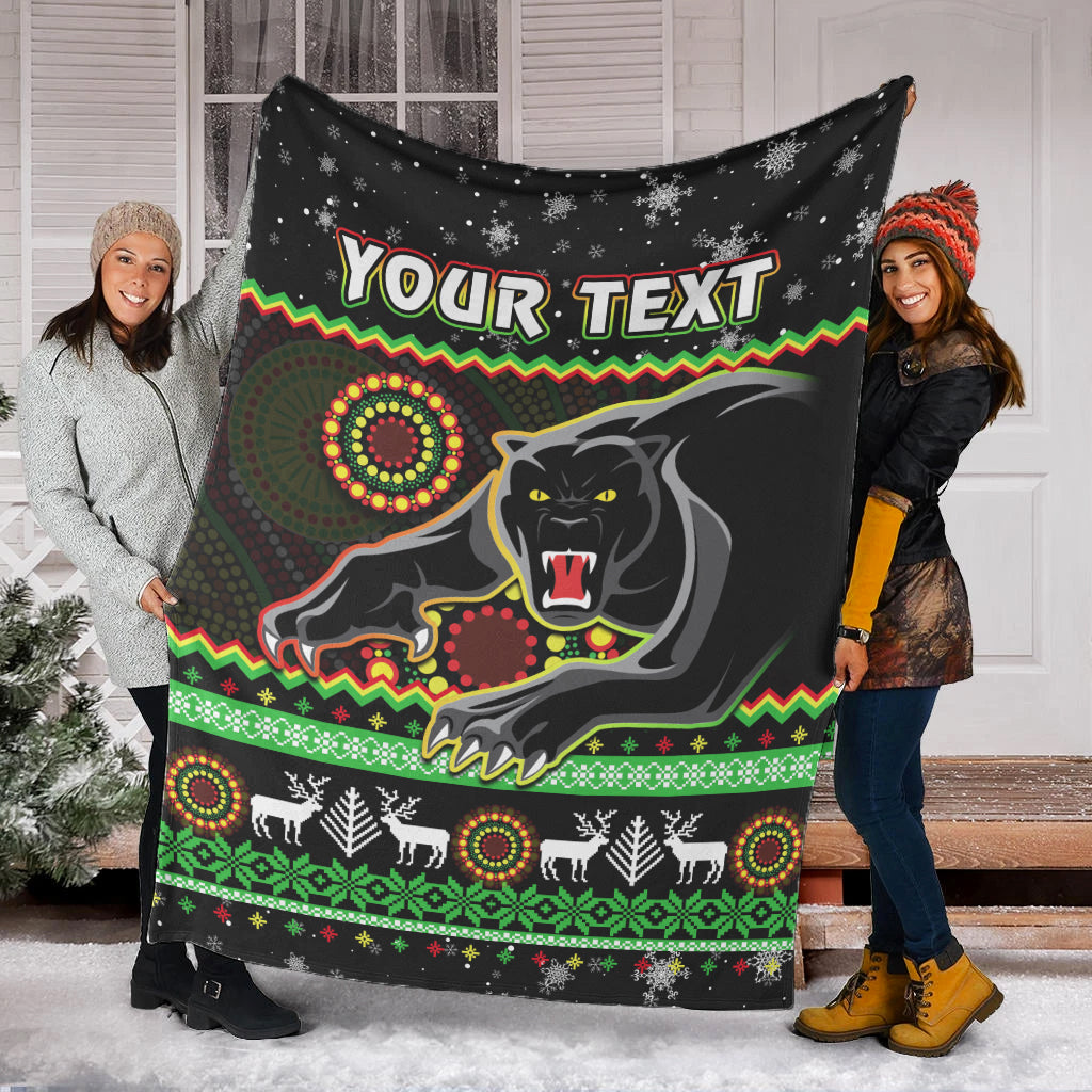 custom-personalised-panthers-christmas-premium-blanket-aboriginal-pattern-penrith-black-version