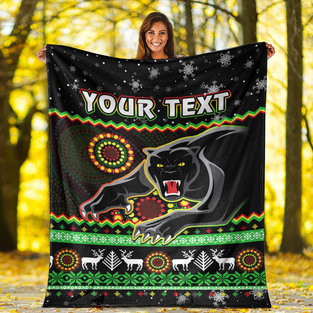 custom-personalised-panthers-christmas-premium-blanket-aboriginal-pattern-penrith-black-version
