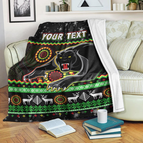 custom-personalised-panthers-christmas-premium-blanket-aboriginal-pattern-penrith-black-version