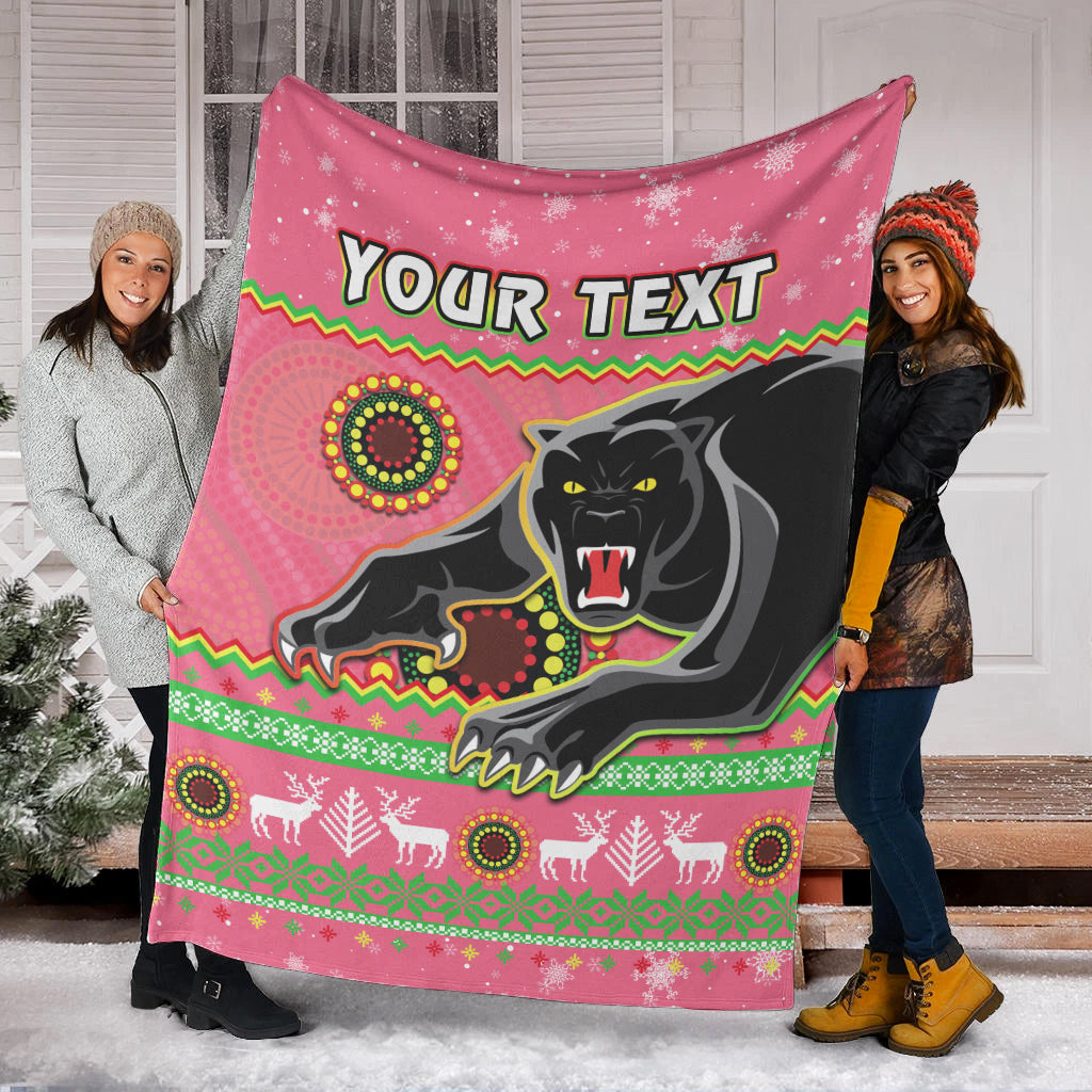 custom-personalised-panthers-christmas-premium-blanket-aboriginal-pattern-penrith-pink-version
