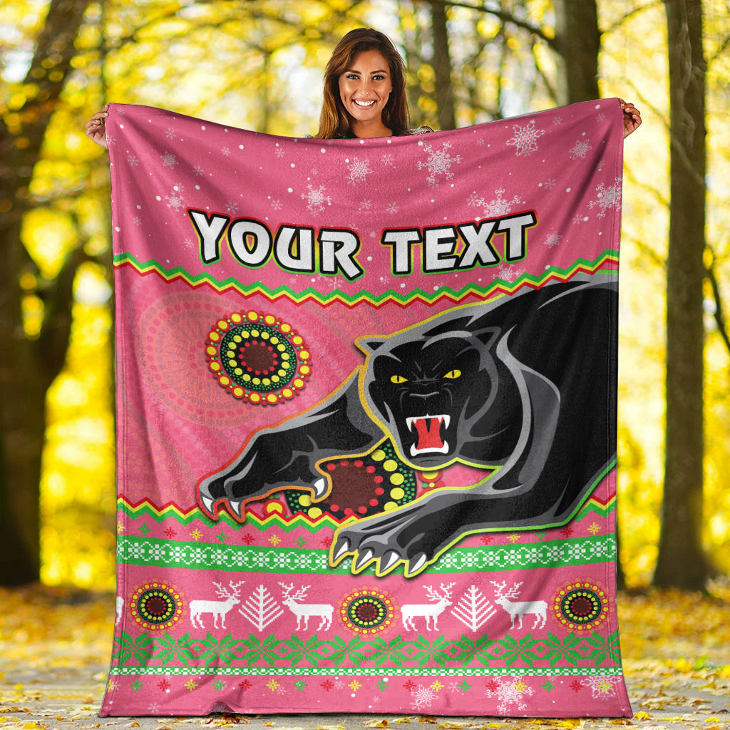 custom-personalised-panthers-christmas-premium-blanket-aboriginal-pattern-penrith-pink-version