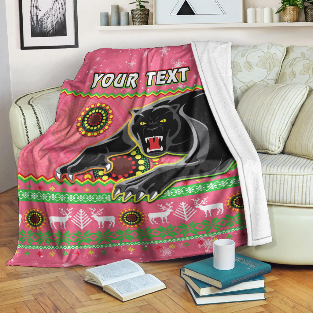 custom-personalised-panthers-christmas-premium-blanket-aboriginal-pattern-penrith-pink-version