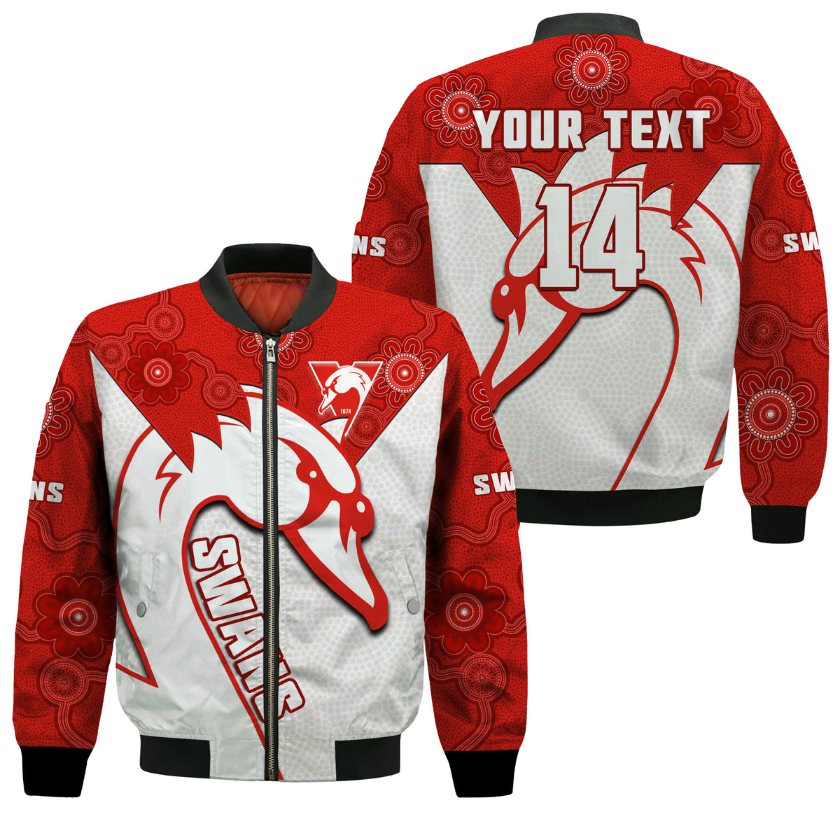 (Custom Text And Number) Sydney Football Bomber Jacket Swans 1874 Dot Painting Artsy LT14