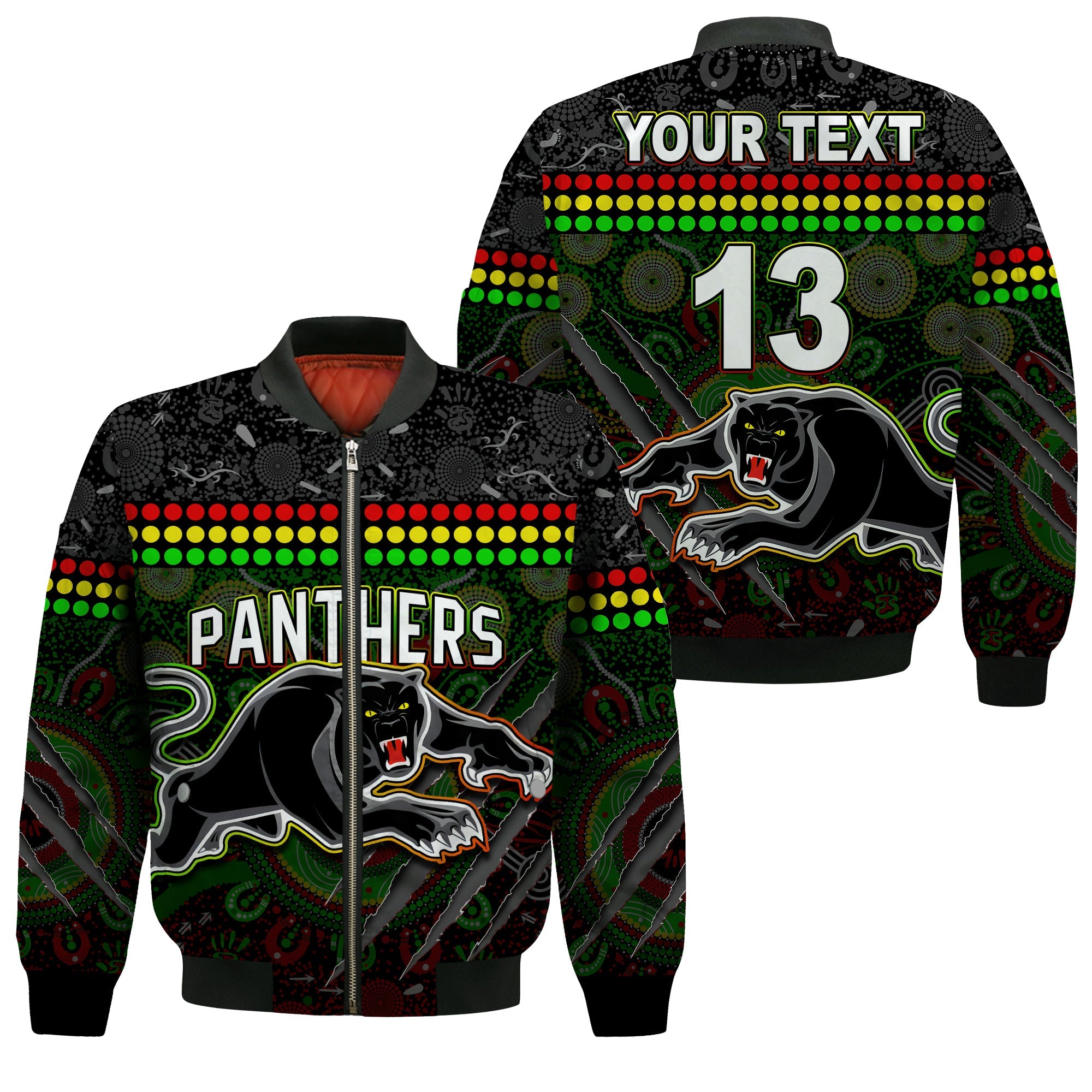 custom-text-and-number-panthers-bomber-jacket-premiers-2022-aboriginal
