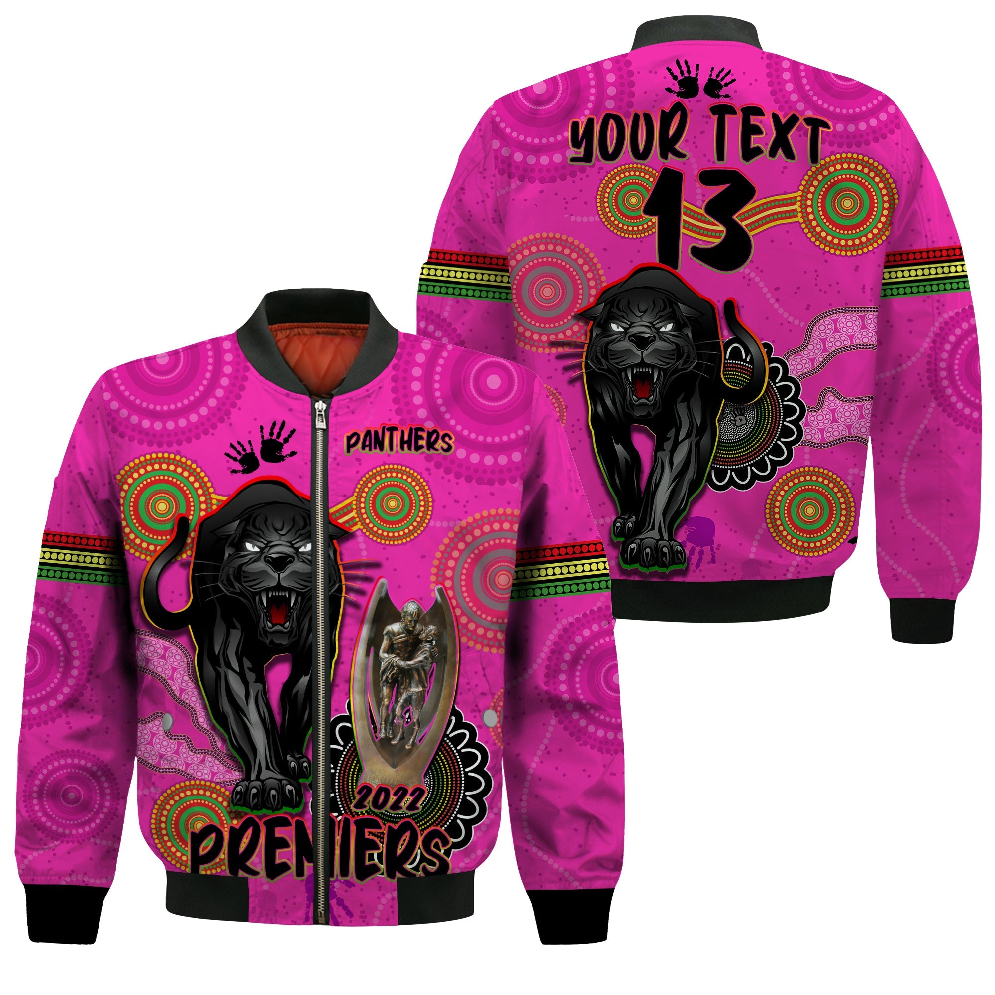 custom-text-and-number-panthers-bomber-jacket-aboriginal-premiers-2022-we-are-the-champions-with-trophy