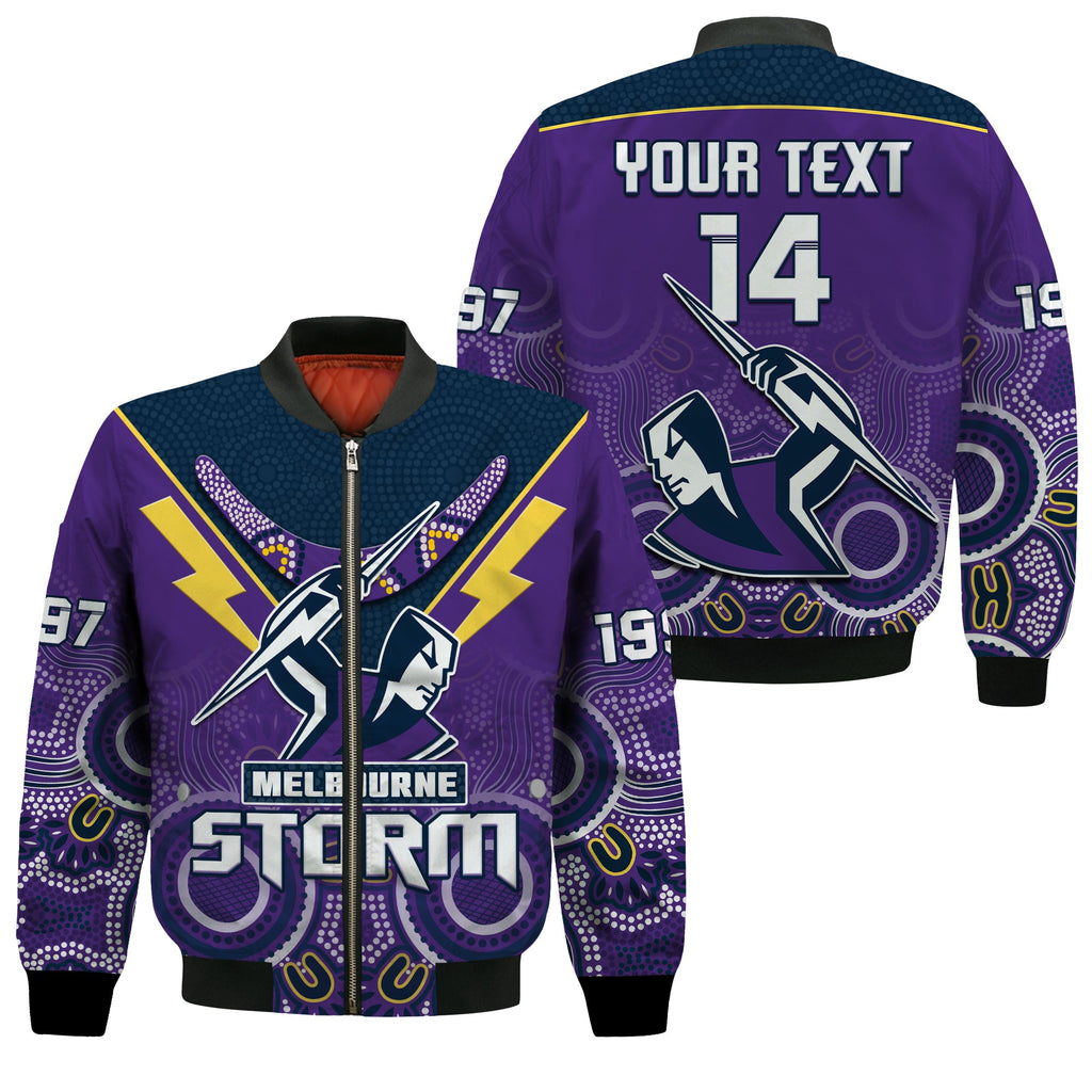 custom-text-and-number-melbourne-storm-rugby-bomber-jacket-indigenous-boomerang-gradient-style