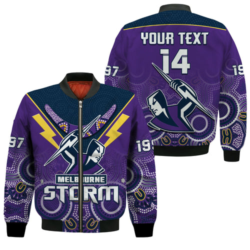 custom-text-and-number-melbourne-storm-rugby-bomber-jacket-indigenous-boomerang-gradient-style
