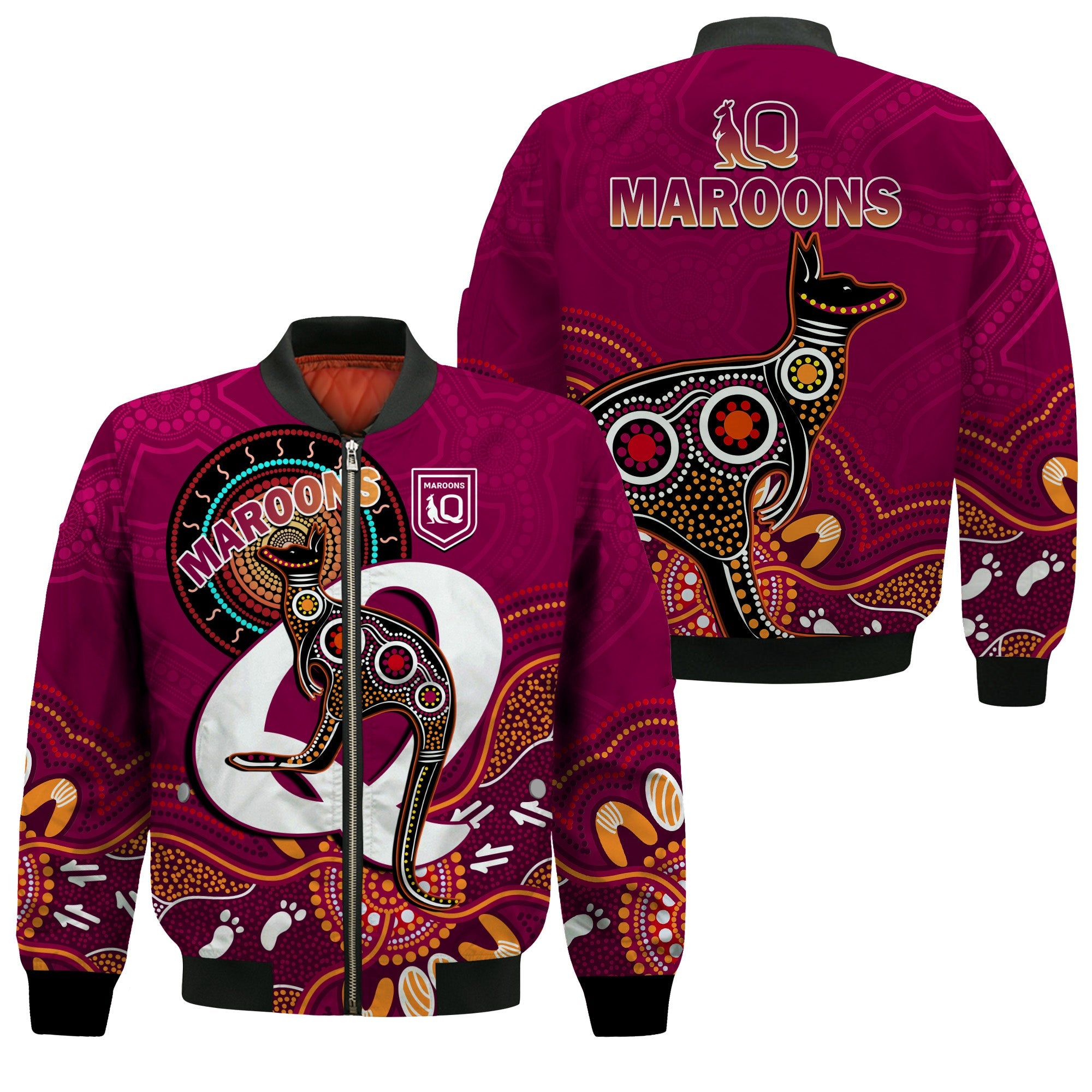 maroons-rugby-bomber-jacket-queensland-kangaroo-aboriginal-dot-paintings