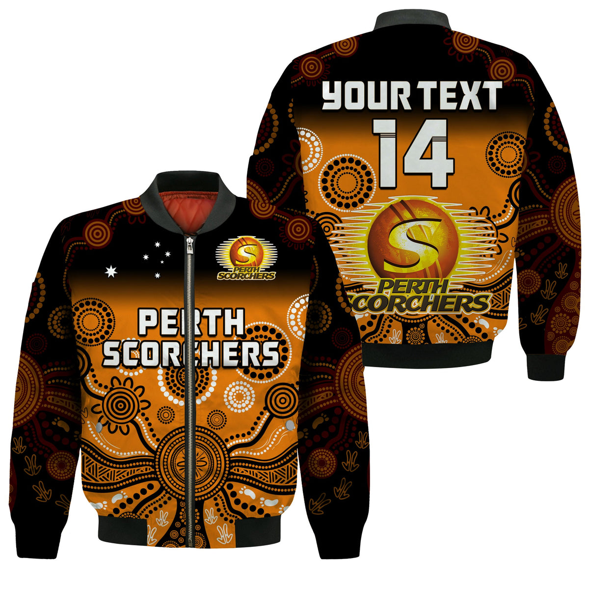 custom-text-and-number-perth-scorchers-bomber-jacket-gradient-aboriginal-dot-painting