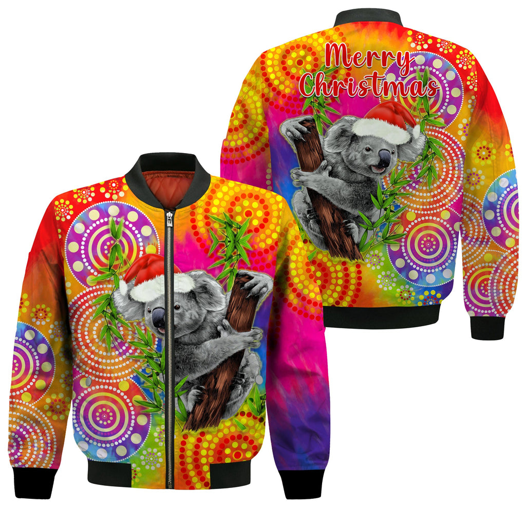 australia-koala-aboriginal-bomber-jacket-rainbow-tie-dye-merry-christmas