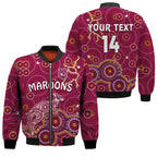 custom-text-and-number-maroons-rugby-bomber-jacket-kangaroo-indigenous-pattern-unique-version