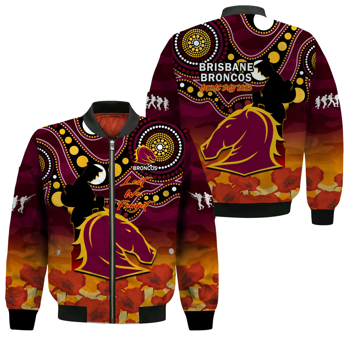 brisbane-broncos-rugby-anzac-2023-bomber-jacket-aboriginal-mix-poppy-lest-we-forget