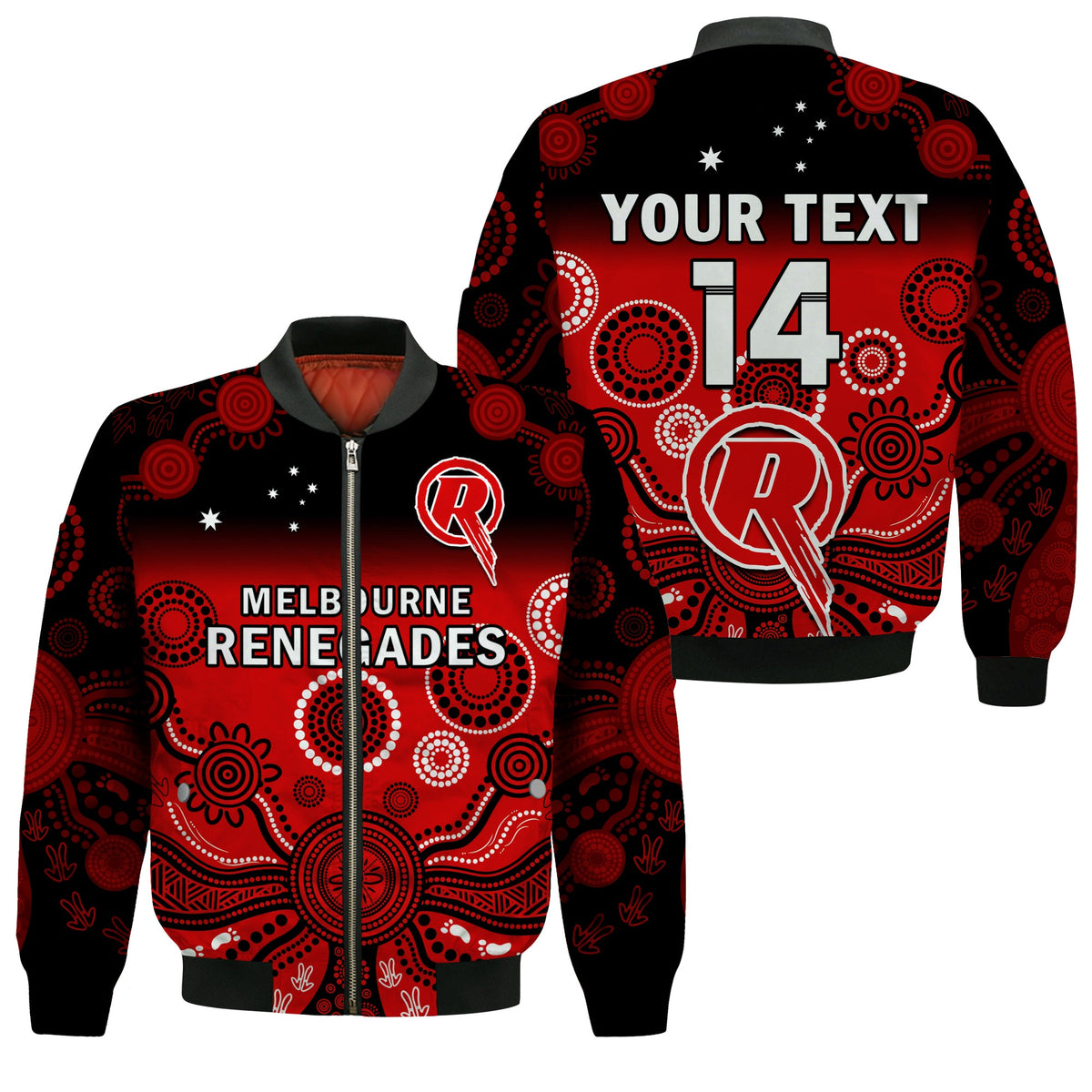 custom-text-and-number-melbourne-renegades-bomber-jacket-gradient-aboriginal-dot-painting