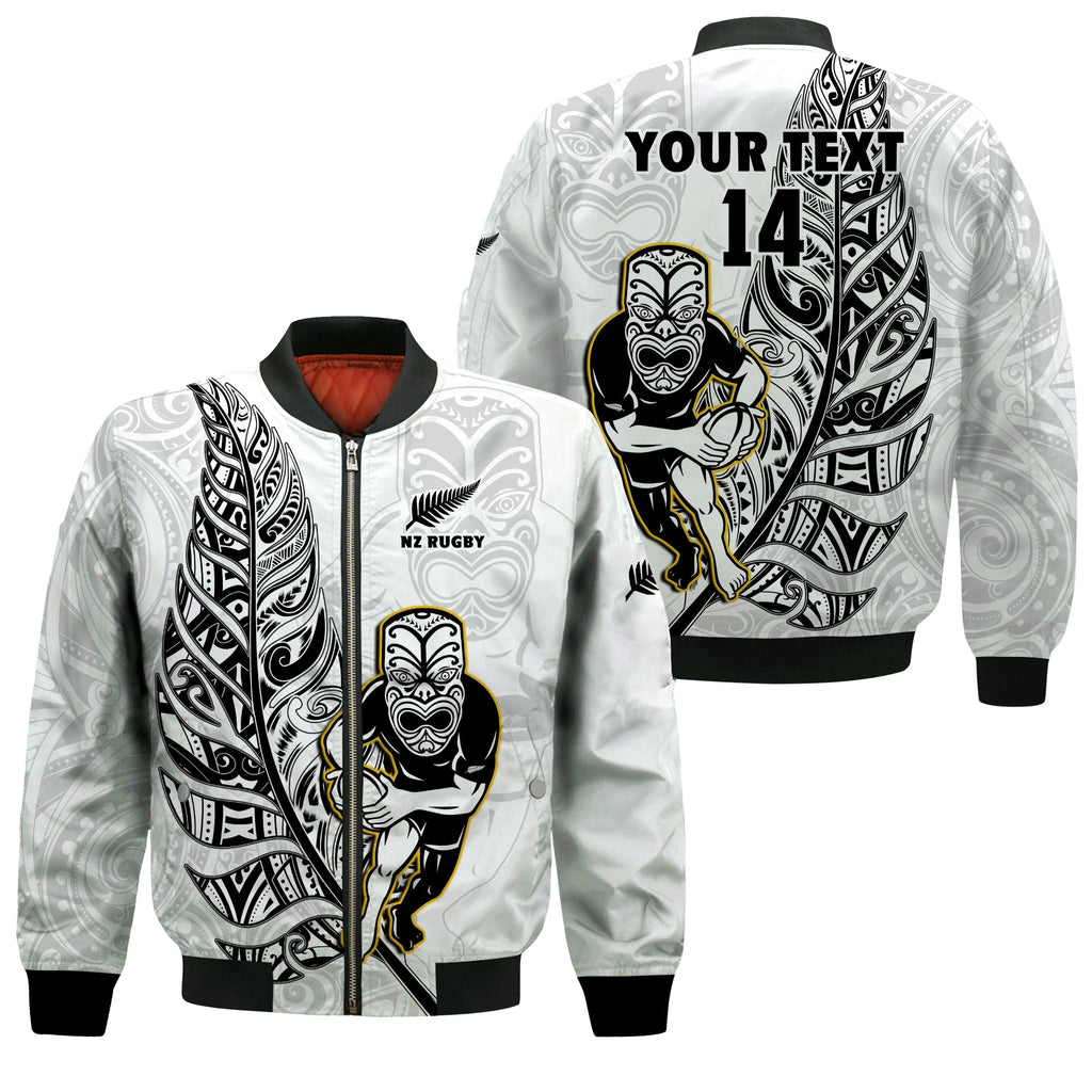 custom-text-and-number-new-zealand-silver-fern-rugby-bomber-jacket-all-black-maori-version-white