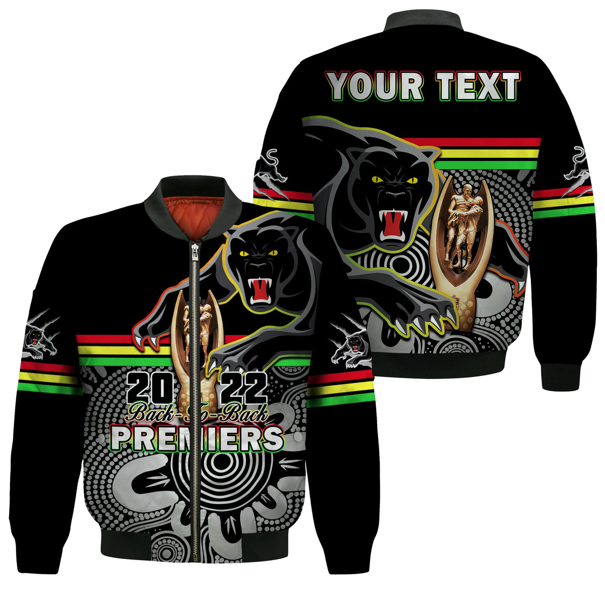 custom-personalised-panthers-rugby-bomber-jacket-pennies-premiers-2022-back-to-back-indigenous-original