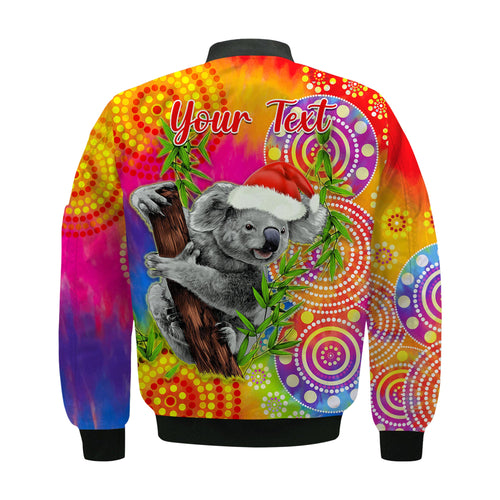 custom-personalised-australia-koala-aboriginal-bomber-jacket-rainbow-tie-dye-merry-christmas
