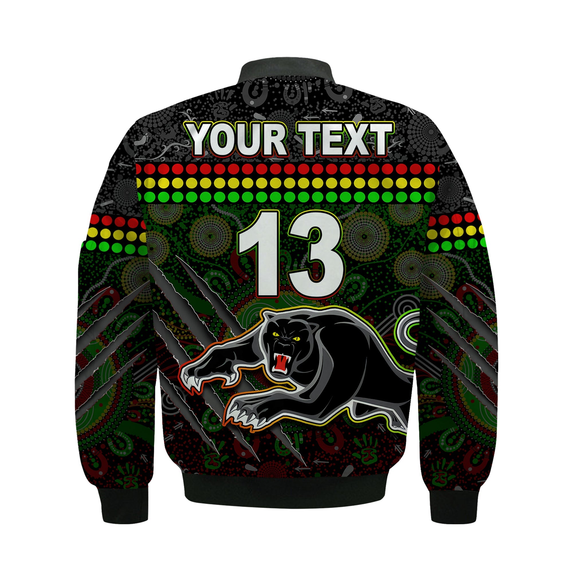 custom-text-and-number-panthers-bomber-jacket-premiers-2022-aboriginal