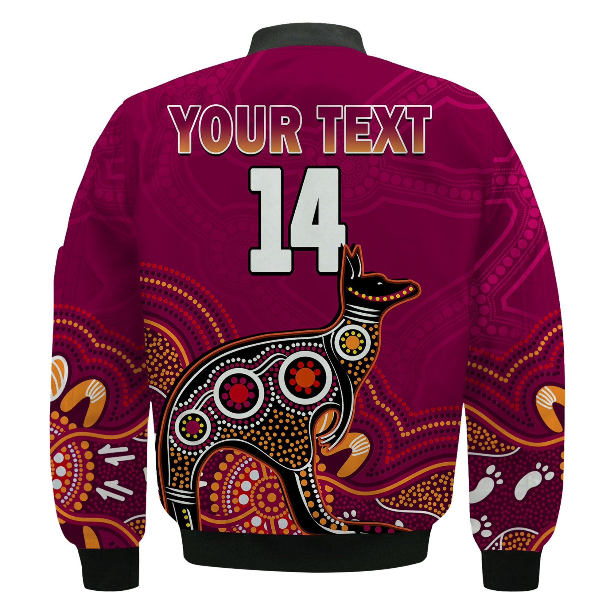 custom-text-and-number-maroons-rugby-bomber-jacket-queensland-kangaroo-aboriginal-dot-paintings