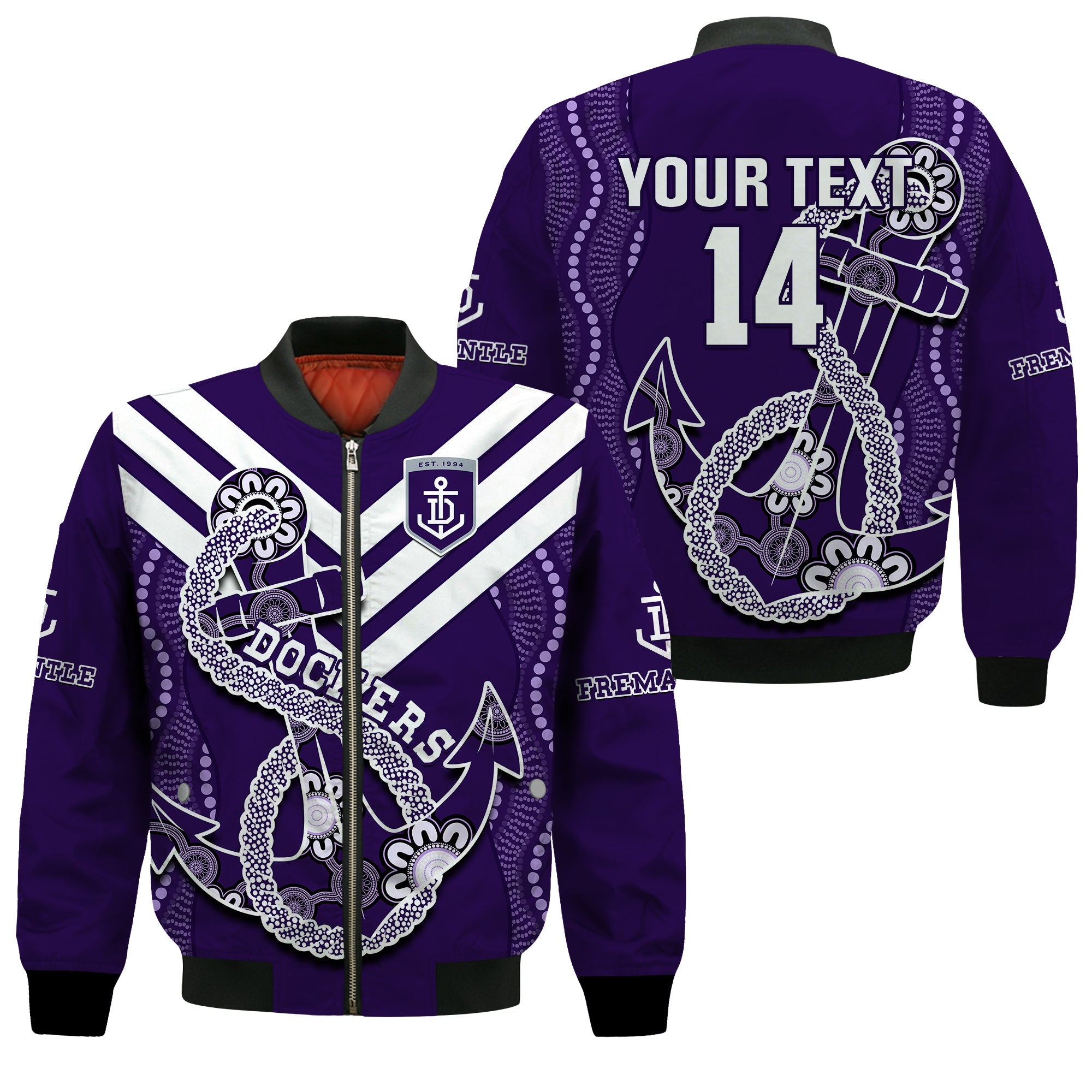 custom-text-and-number-dockers-football-bomber-jacket-fremantle-anchor-mix-aboriginal-pattern-dynamic-style