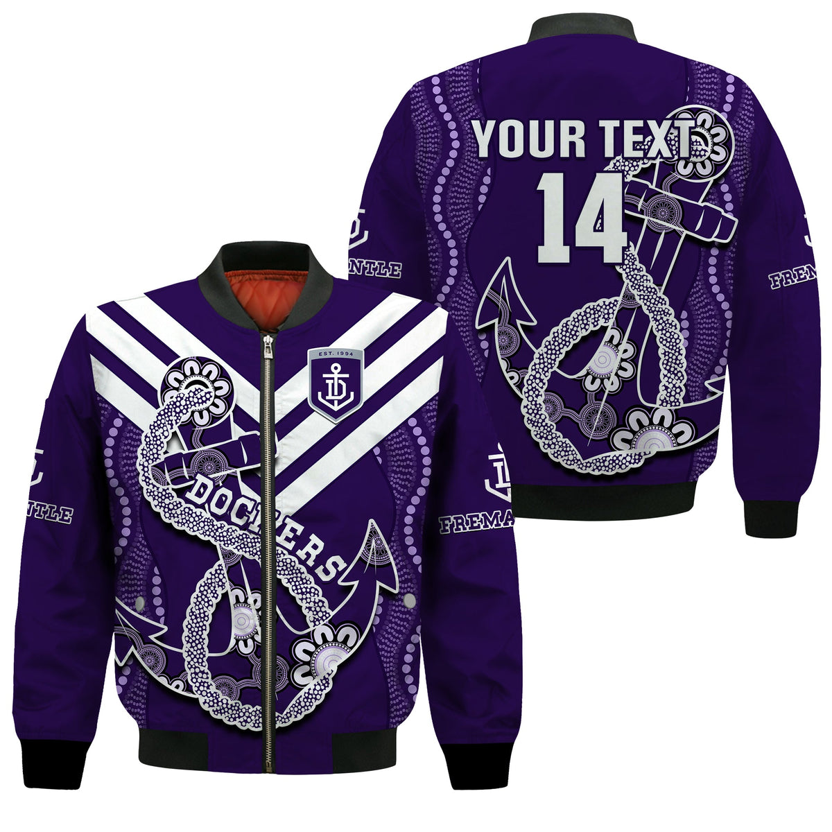 custom-text-and-number-dockers-football-bomber-jacket-fremantle-anchor-mix-aboriginal-pattern-dynamic-style
