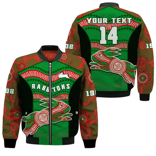 custom-text-and-number-rabbitohs-rugby-bomber-jacket-souths-1908-aboriginal-dot-painting-go-bunnies