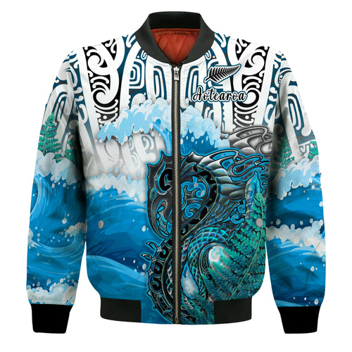 custom-personalised-manaia-maori-bomber-jacket-fern-aotearoa-blue-waves
