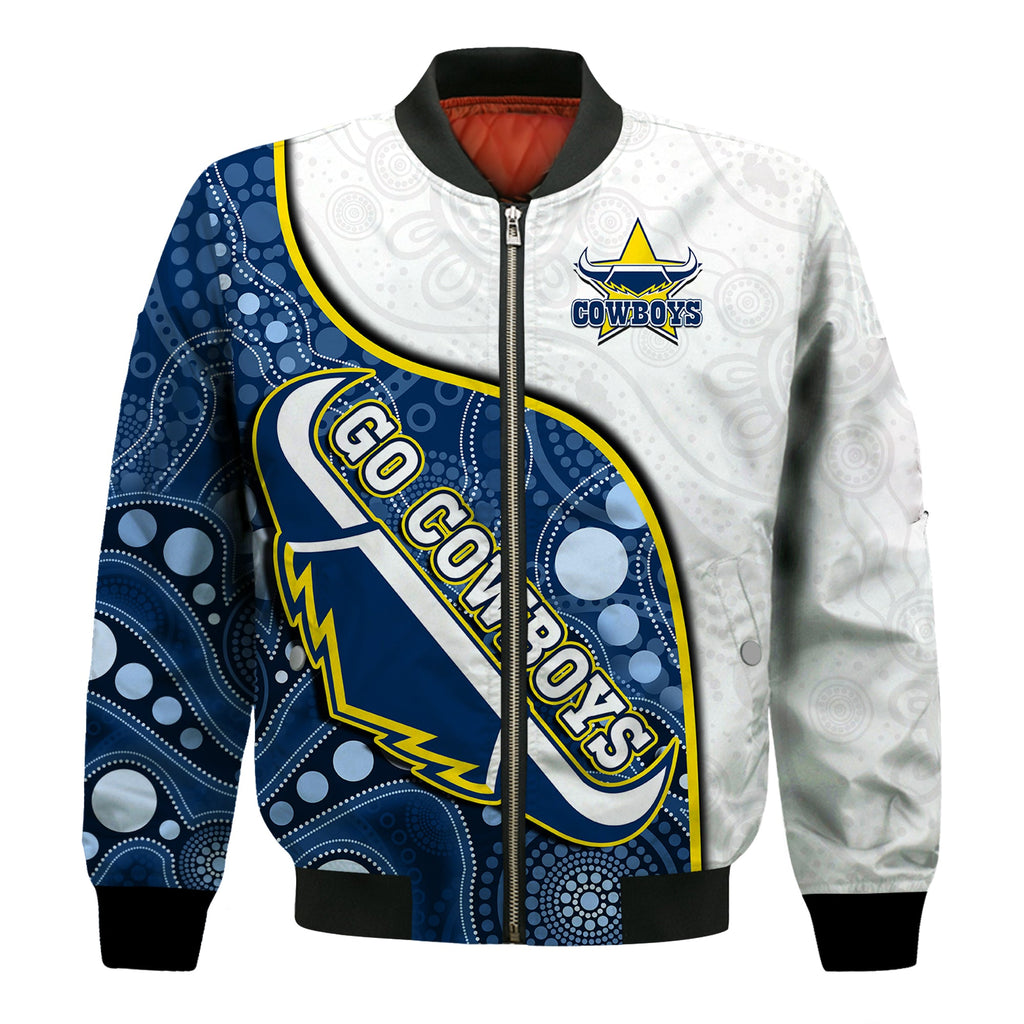 custom-text-and-number-cowboys-rugby-bomber-jacket-indigenous-pattern-2022-premiers-sporty-style