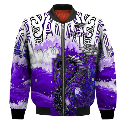 custom-personalised-manaia-maori-bomber-jacket-fern-aotearoa-purple-waves