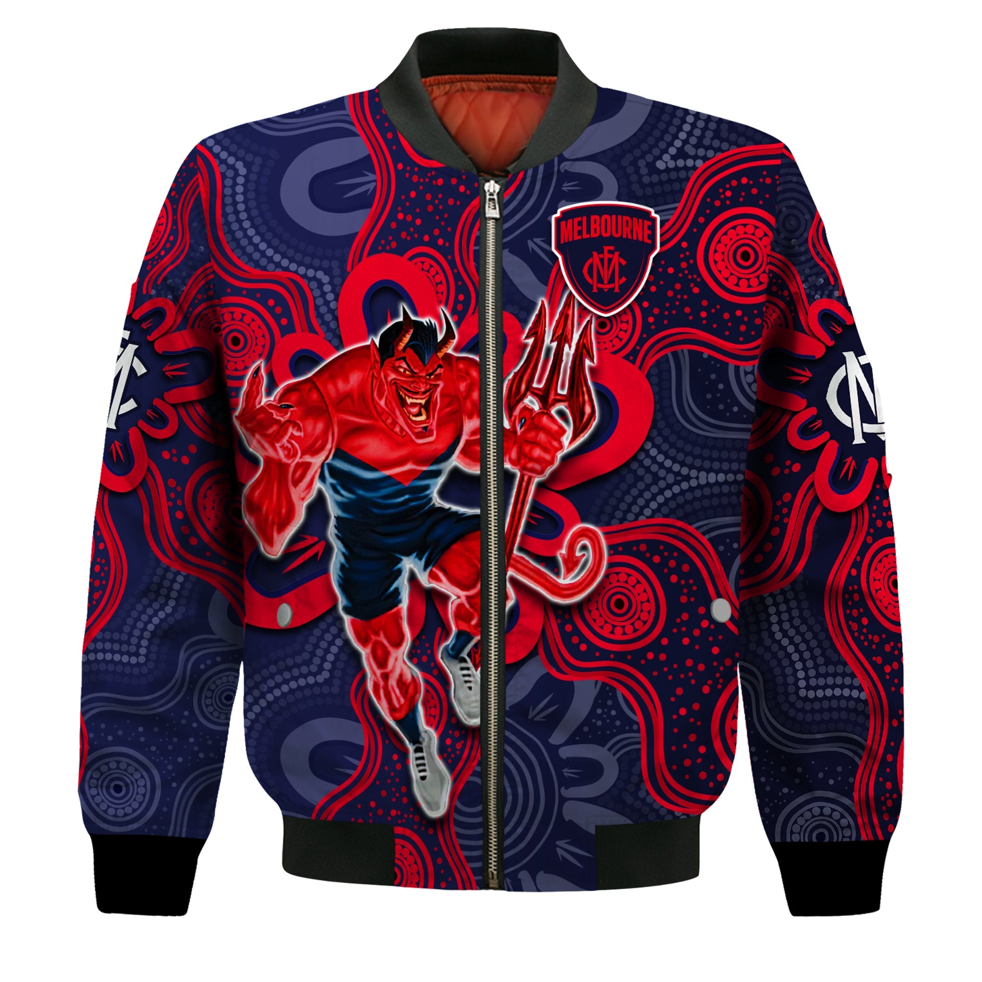 custom-text-and-number-demons-football-2022-bomber-jacket-australian-aboriginal-dot-painting