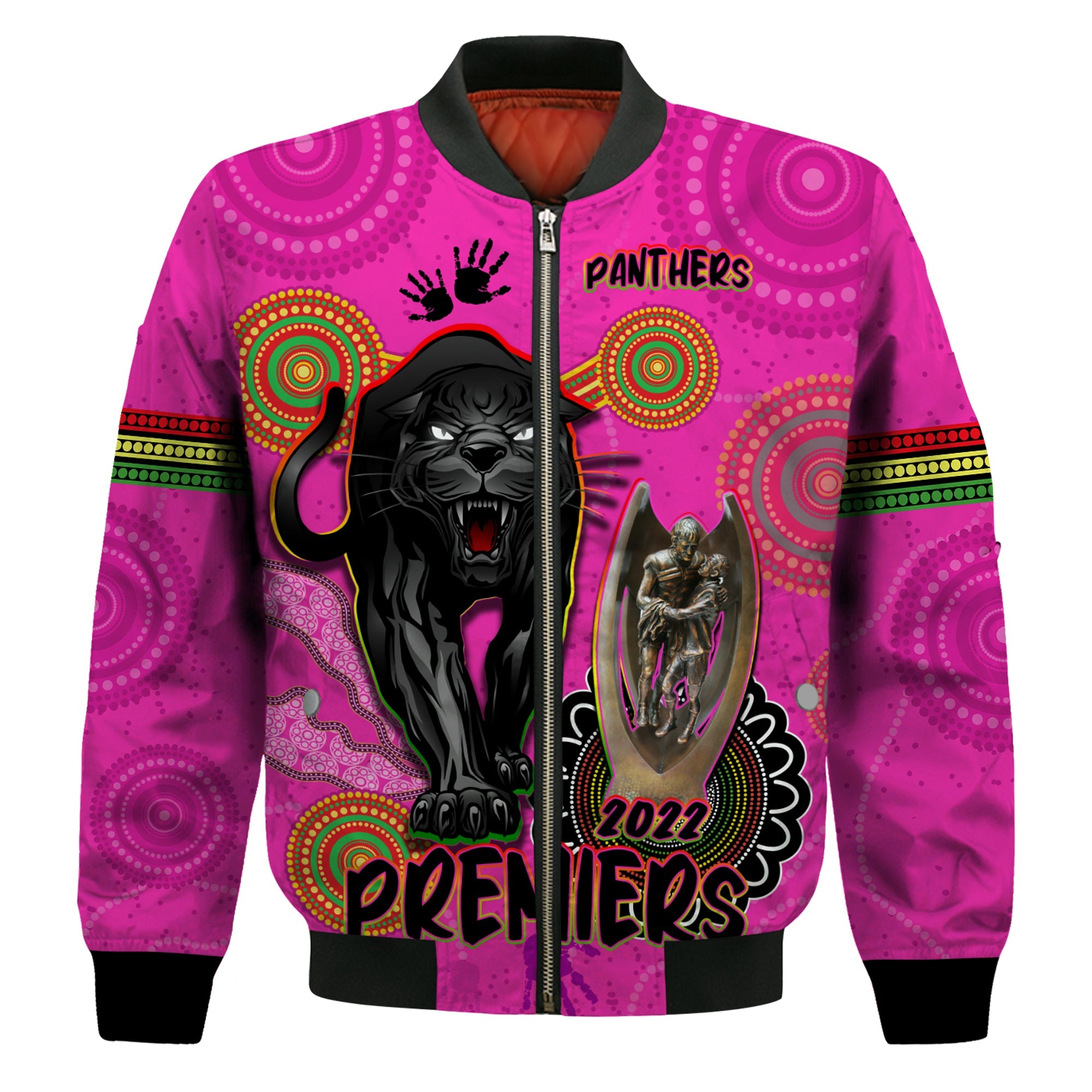 custom-text-and-number-panthers-bomber-jacket-aboriginal-premiers-2022-we-are-the-champions-with-trophy