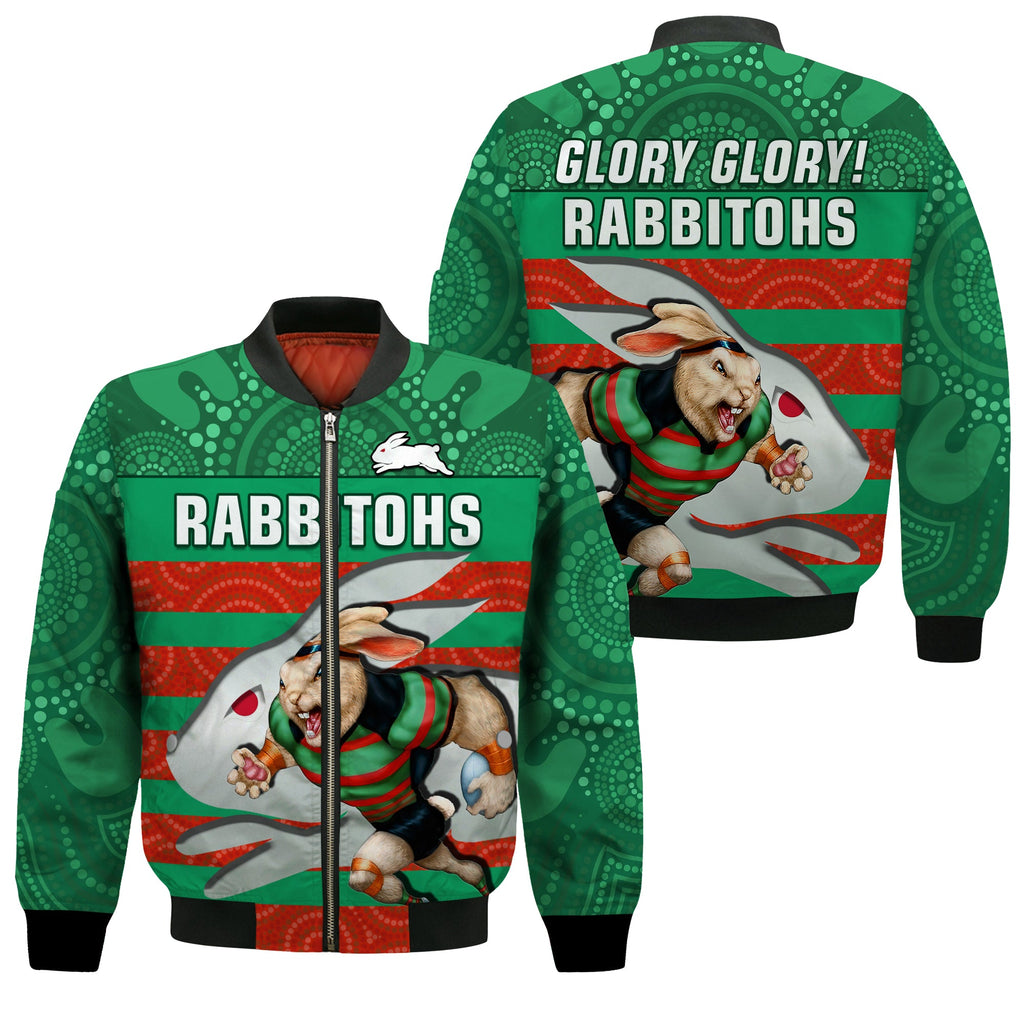 rabbitohs-rugby-bomber-jacket-aboriginal-dot-painting-glory-glory-sporty-style