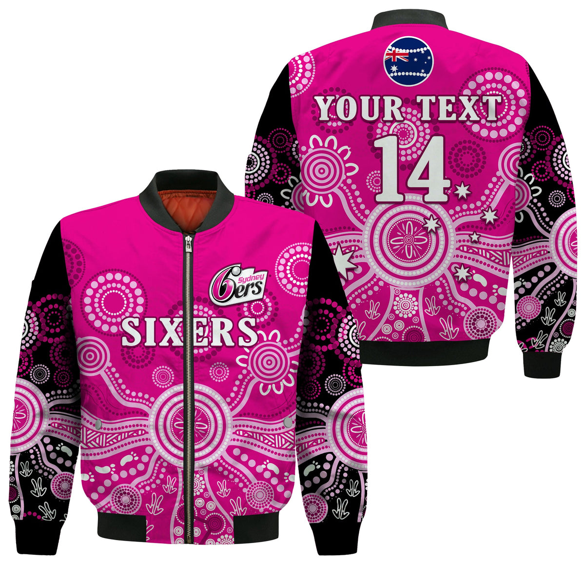 custom-text-and-number-sydney-sixers-bomber-jacket-cricket-indigenous-australian-art-ver01