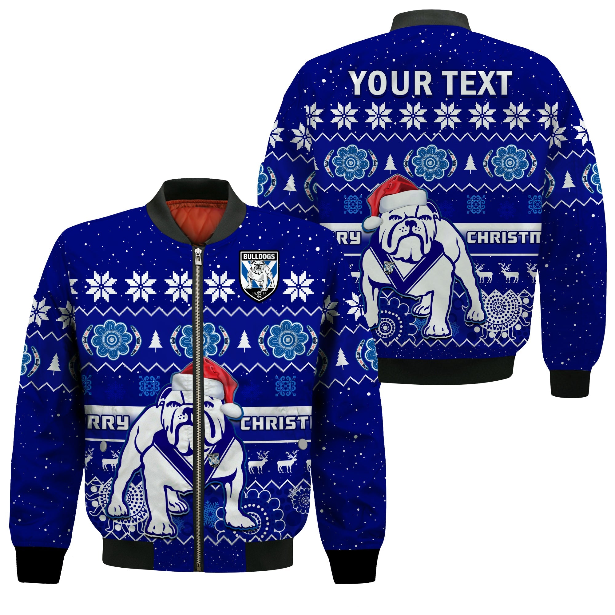 custom-personalised-bulldogs-rugby-christmas-bomber-jacket-berries-merry-xmas-aboriginal-art