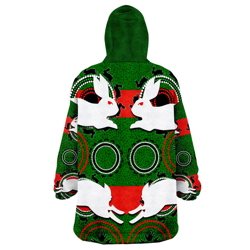 rabbitohs-rugby-wearable-blanket-hoodie-aboriginal-dot-patterns