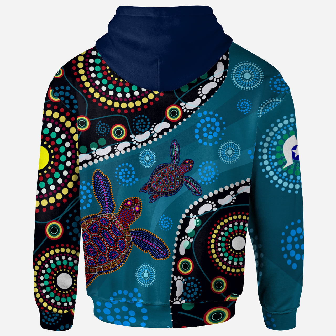 indigenous-all-stars-rugby-custom-hoodie-dreamtime-turtle-with-aboriginal-and-torres-strait-islanders-flag