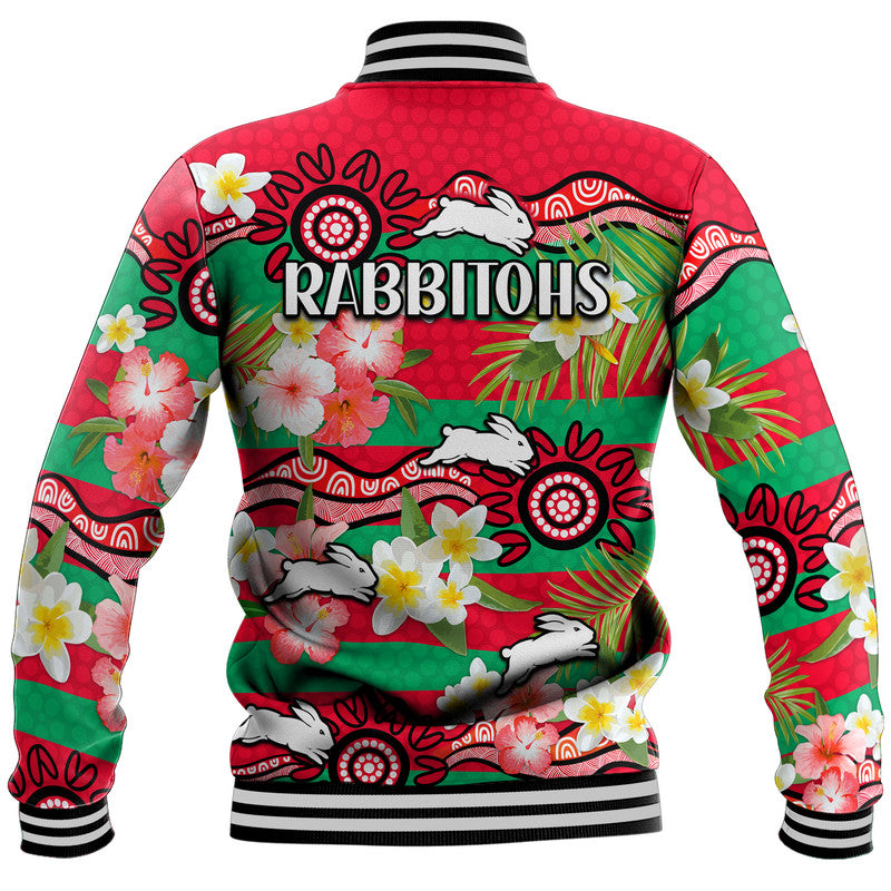 rabbitohs-rugby-baseball-jacket-tropical-flowers-and-palm-hawaiian-style