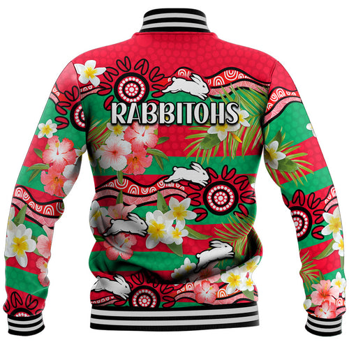 rabbitohs-rugby-baseball-jacket-tropical-flowers-and-palm-hawaiian-style