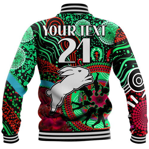 custom-personalised-rabbitohs-rugby-anzac-baseball-jacket-aboriginal-military-and-poppy-flowers