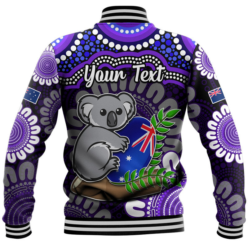 custom-personalised-australia-koala-aboriginal-baseball-jacket-koala-hugging-rugby-ball-purple
