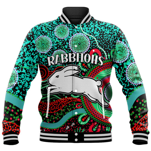 custom-personalised-rabbitohs-rugby-baseball-jacket-aboriginal-dots