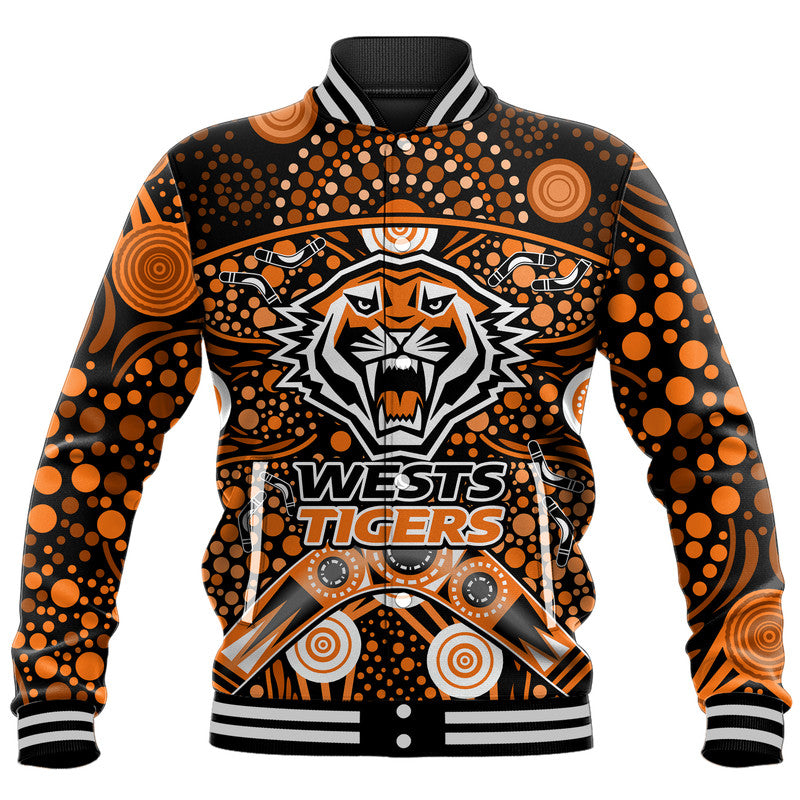 custom-personalised-wests-tigers-rugby-baseball-jacket-boomerang-indigenous-dots