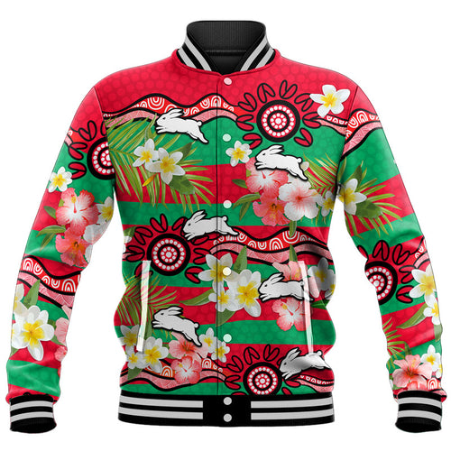 rabbitohs-rugby-baseball-jacket-tropical-flowers-and-palm-hawaiian-style