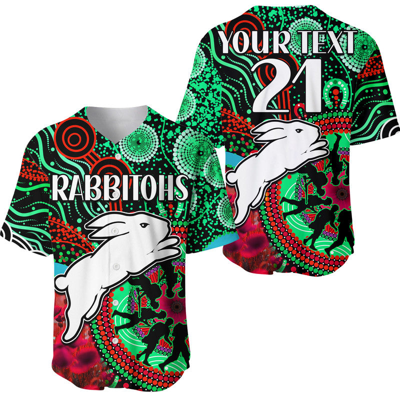 custom-personalised-rabbitohs-rugby-anzac-baseball-jersey-aboriginal-military-and-poppy-flowers