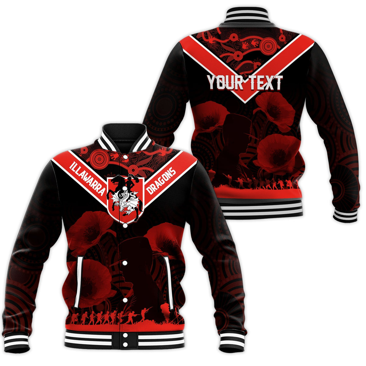 illawarra-dragons-rugby-personalised-baseball-jacket-anzac-day-red-poppies