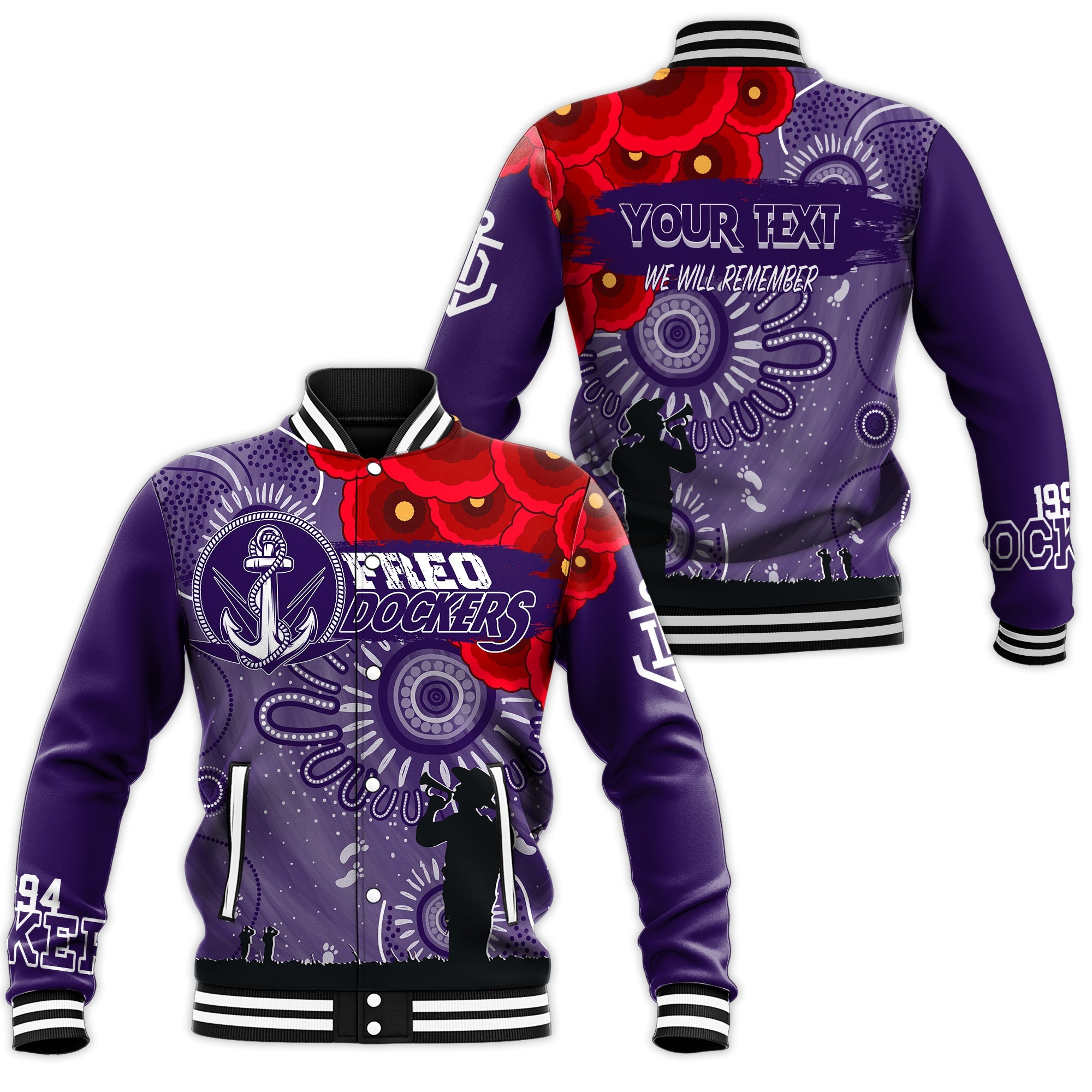 custom-personalised-freo-dockers-indigenous-anzac-day-baseball-jacket-we-will-remember